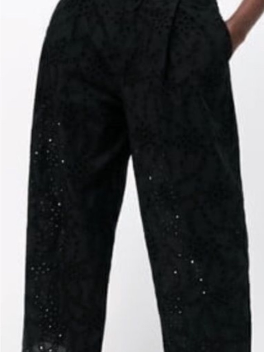 Zara Black Broderie Anglaise  Ankle Crop Wide-Leg Pants NWT Size L - Picture 6 of 8